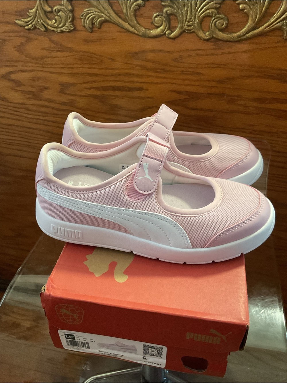 Puma Kids Pink Mary Jane Sneakers with White Accents size 2.5